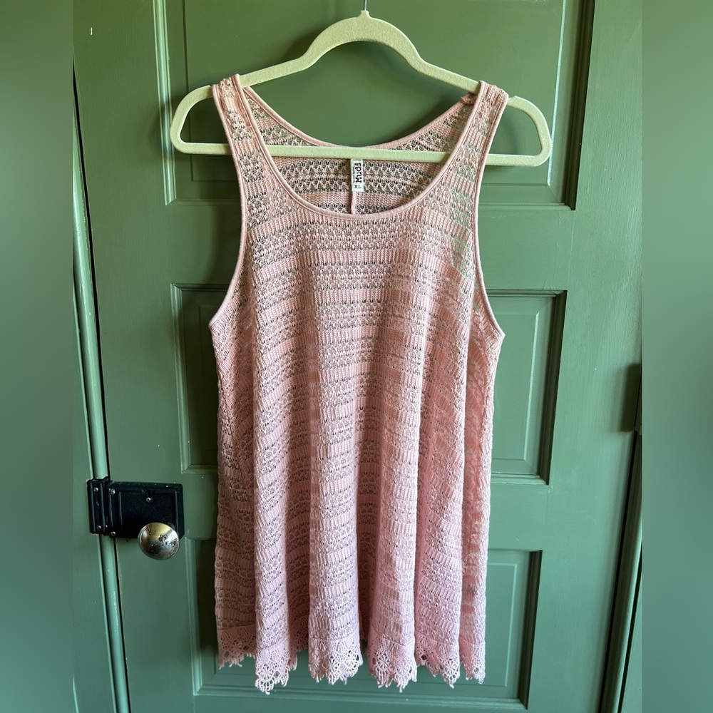 Mudd Pink Pointelle & Crochet Sleeveless Sweater Knit Tank Layering Sz XL